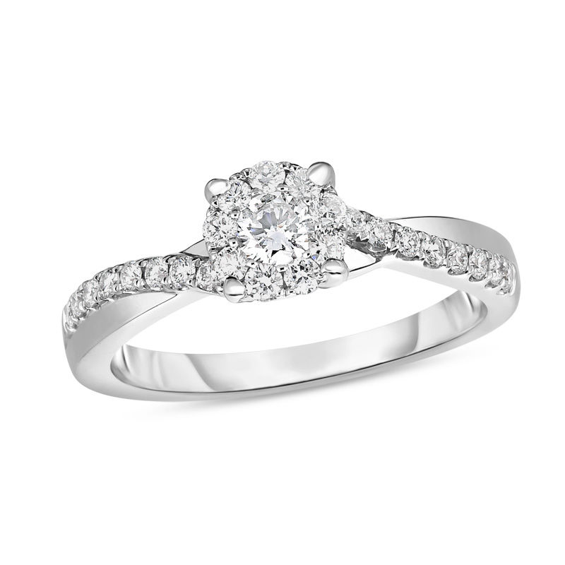 1/2 Ct. T.W. Diamond Frame Twist Shank Engagement Ring in 10K White Gold