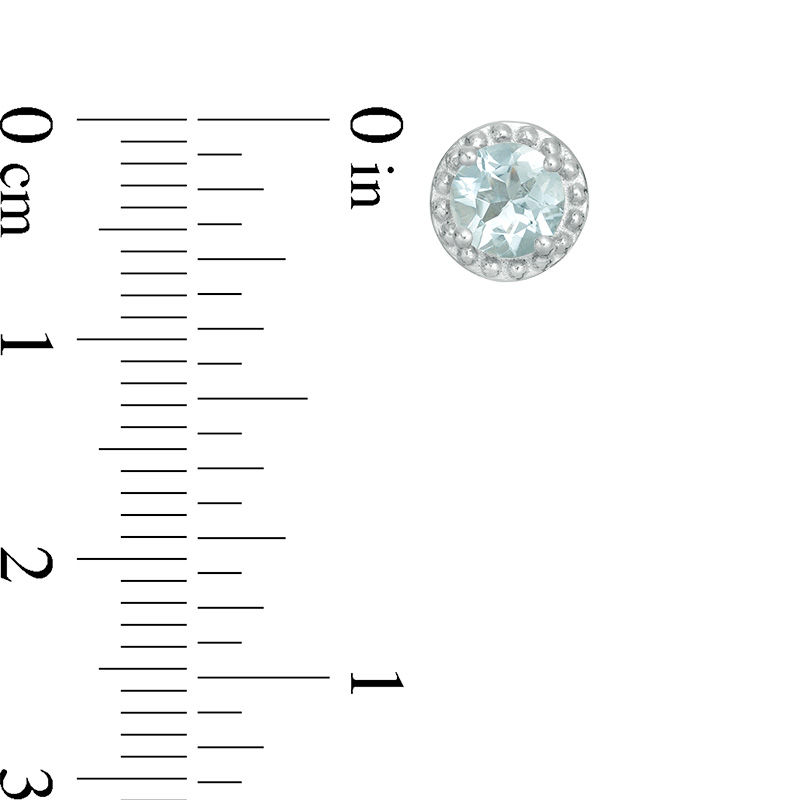 Main Image 2 of 5.0mm Aquamarine Beaded Frame Stud Earrings in Sterling Silver