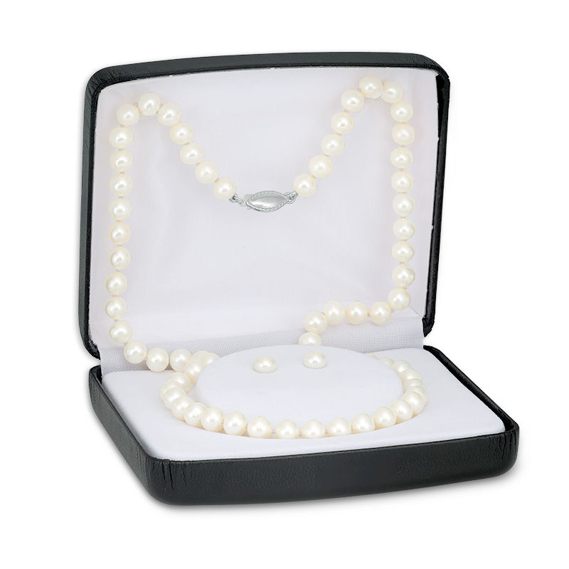 Main Image 2 of 6.0-7.0mm Button Freshwater Cultured Pearl Strand Necklace and Earrings Set with a Sterling Silver Clasp