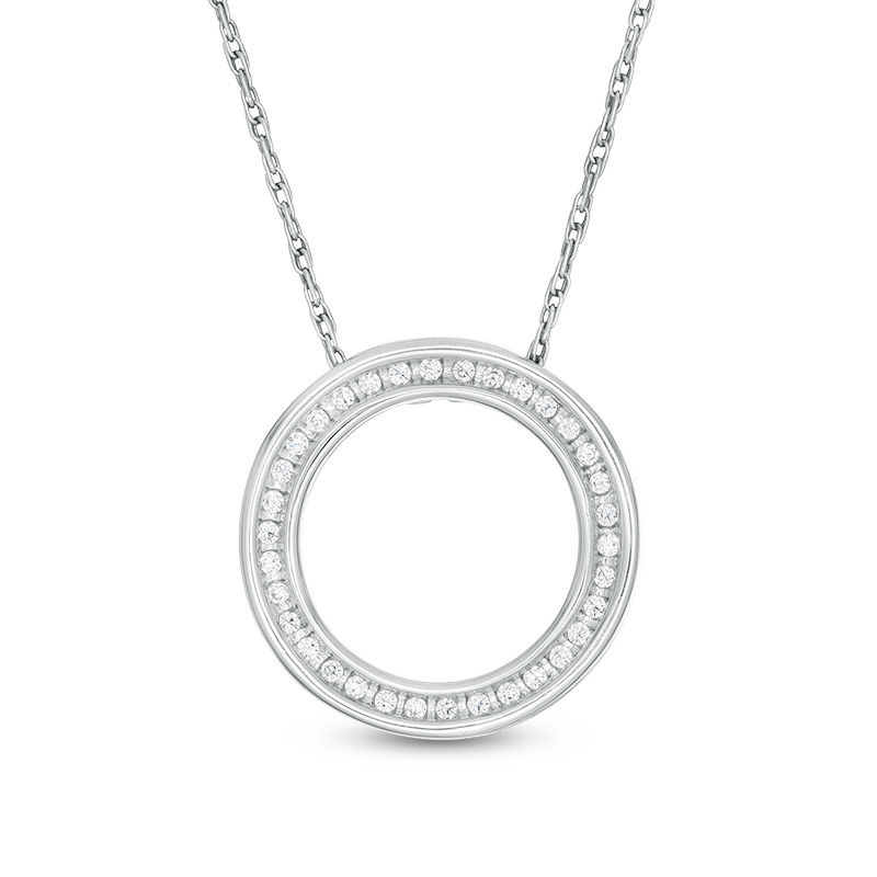 Main Image 1 of 1/20 CT. T.W. Diamond Circle Outline Pendant in 10K White Gold