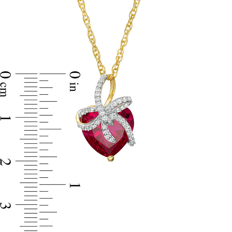 12.0mm Lab-Created Ruby and White Sapphire Bow Wrapped Heart Pendant in Sterling Silver with 14K Gold Plate