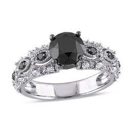 2 CT. T.W. Enhanced Black and White Diamond Vintage-Style Engagement Ring in 10K White Gold