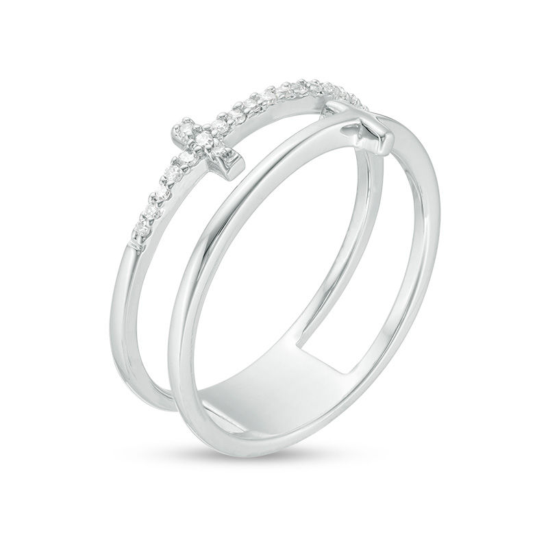 Main Image 2 of 1/10 CT. T.W. Diamond Double Sideways Cross Split Ring in Sterling Silver