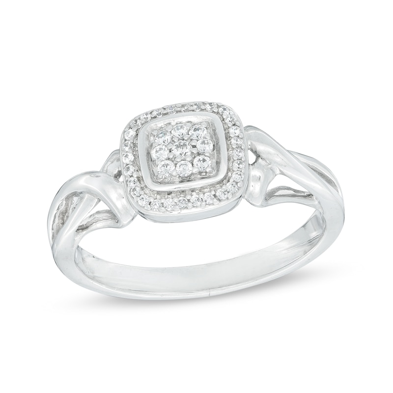 Main Image 1 of 1/6 CT. T.W. Composite Diamond Cushion Frame Ring in Sterling Silver