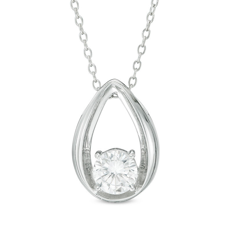 6.0mm Lab-Created White Sapphire Solitaire Teardrop Pendant in Sterling Silver