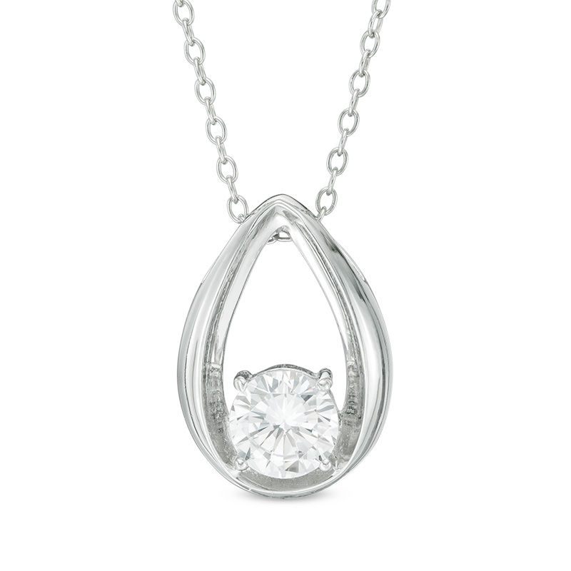 Main Image 1 of 6.0mm Lab-Created White Sapphire Solitaire Teardrop Pendant in Sterling Silver