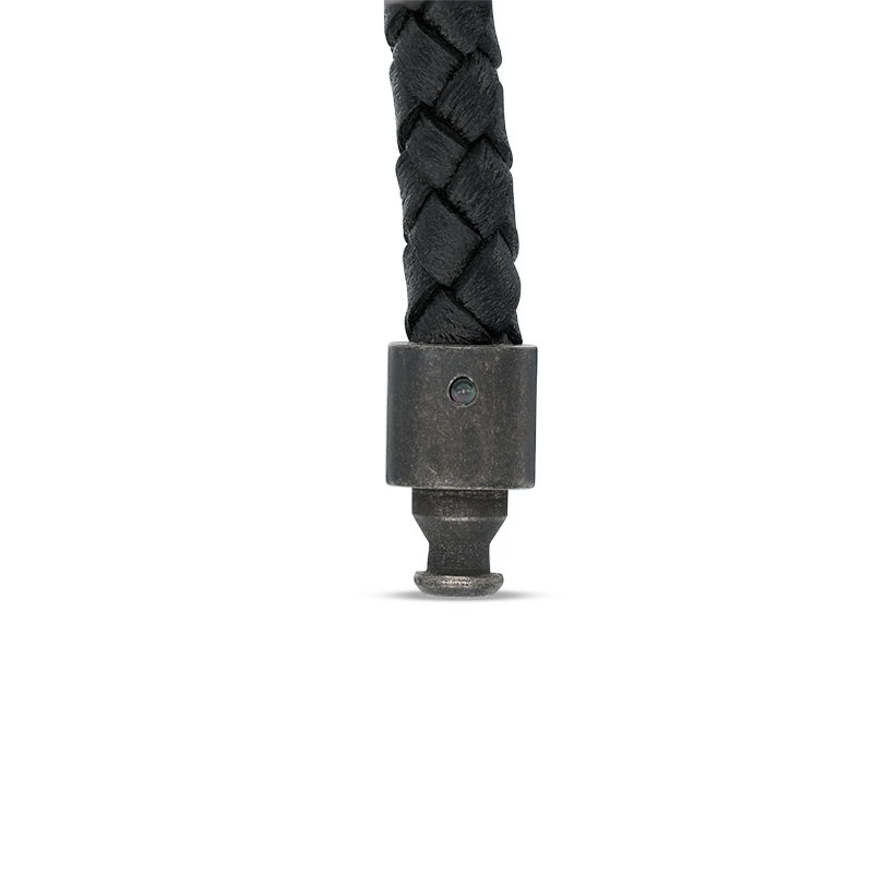 Main Image 2 of Men's Black IP Stainless Steel Bead and Black Woven Leather Bracelet - 8.5"