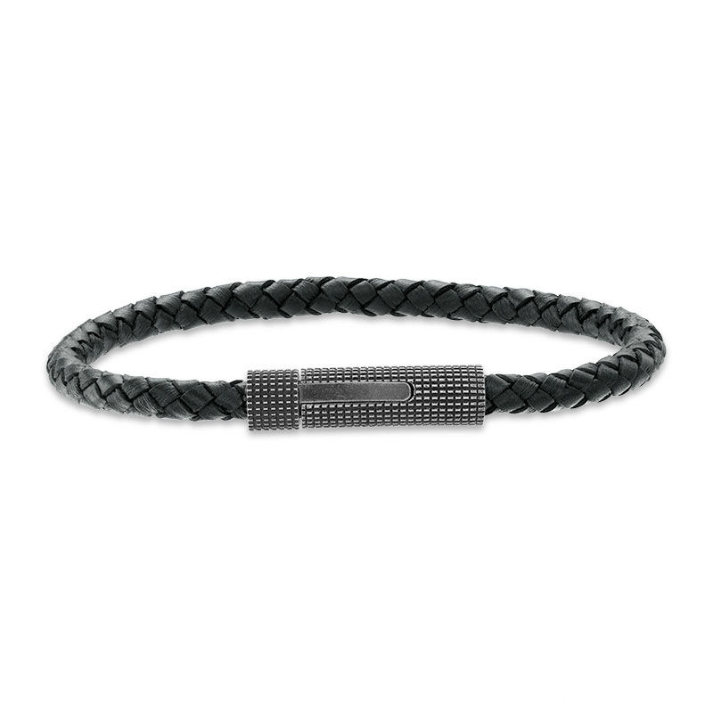 Main Image 1 of 5.0mm Black Woven Leather Bracelet - 8.5"