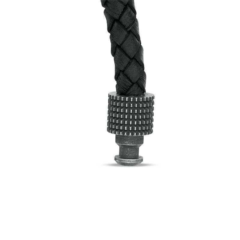 Main Image 2 of 5.0mm Black Woven Leather Bracelet - 8.5"