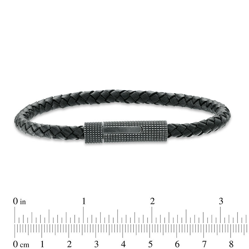 Main Image 3 of 5.0mm Black Woven Leather Bracelet - 8.5"