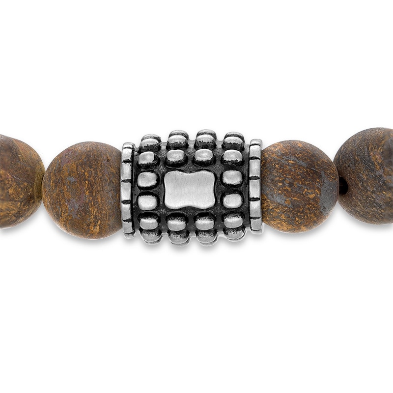 Men's 8.0mm Bronzite Stretch Bracelet with Stainless Steel Bead - 8.5"