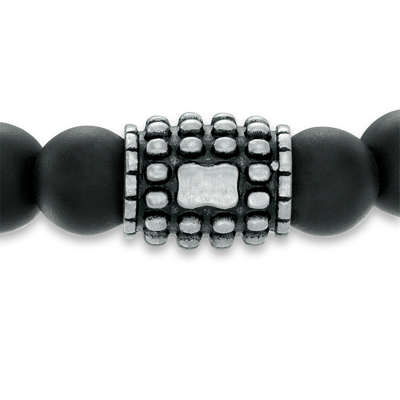 Main Image 2 of 8.0mm Onyx Stretch Bracelet with Stainless Steel Bead - 8.5"