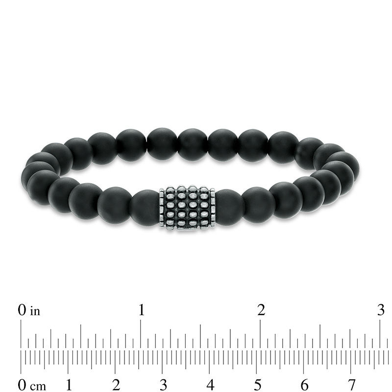 Main Image 3 of 8.0mm Onyx Stretch Bracelet with Stainless Steel Bead - 8.5"