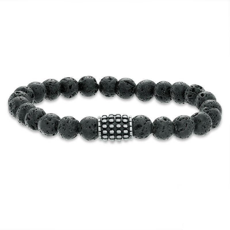 Men's 8.0mm Lava Bead Stainless Steel Stretch Bracelet - 8.5"
