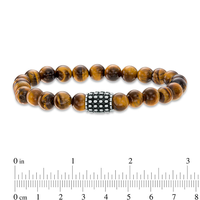 Main Image 3 of 8.0mm Tiger's Eye Stretch Bracelet with Stainless Steel Bead - 8.5"