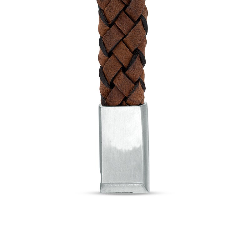 Main Image 2 of Woven Leather Bracelet with Stainless Steel Clasp - 8.5"