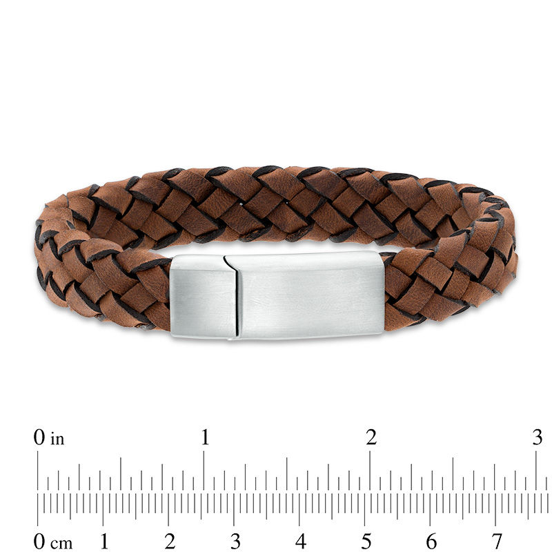 Main Image 3 of Woven Leather Bracelet with Stainless Steel Clasp - 8.5"