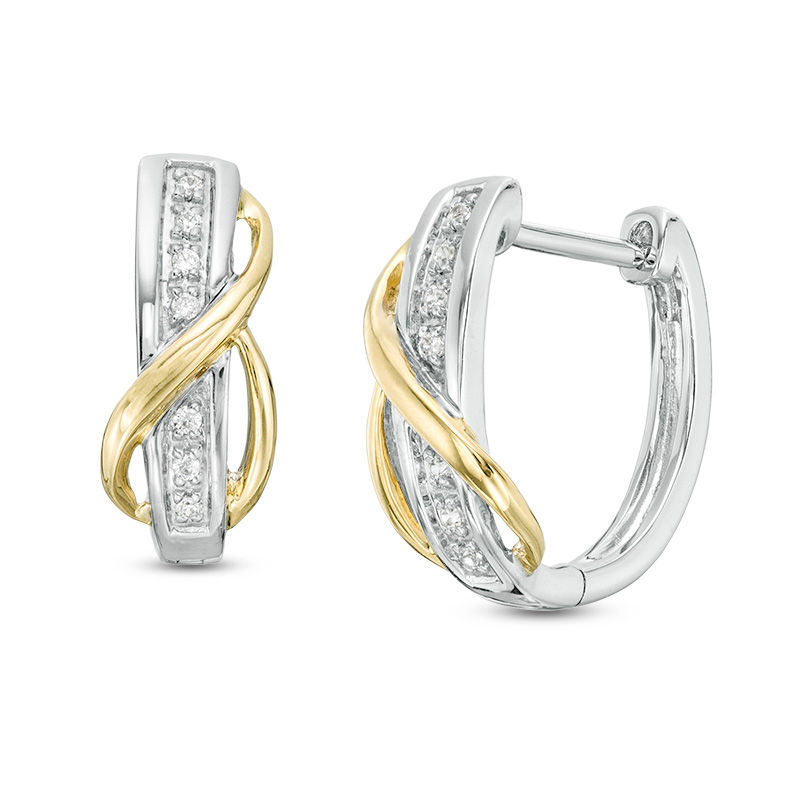Diamond Accent Overlay Hoop Earrings in 10K Two-Tone Gold
