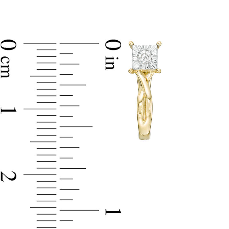 Main Image 2 of 1/10 CT. T.W. Diamond Solitaire Square Frame Twist Hoop Earrings in 10K Gold