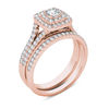 Thumbnail Image 1 of 1 CT. T.W. Diamond Double Cushion Frame Split Shank Bridal Set in 14K Rose Gold