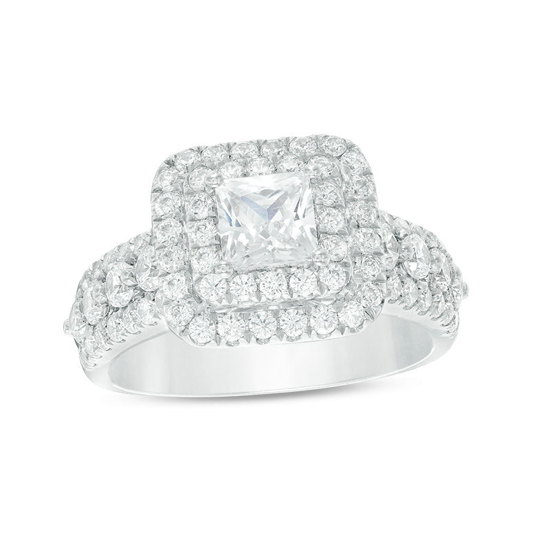 Main Image 1 of 2 CT. T.W. Princess-Cut Diamond Double Frame Multi-Row Engagement Ring in 14K White Gold