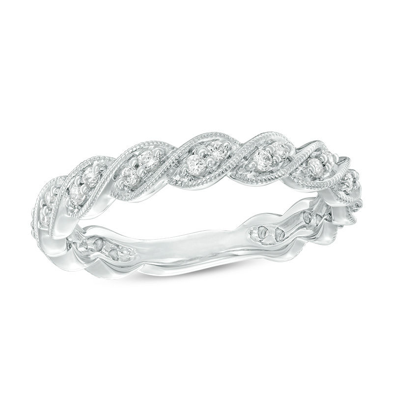 1/4 CT. T.W. Diamond Twist Vintage-Style Stackable Band in 14K White Gold