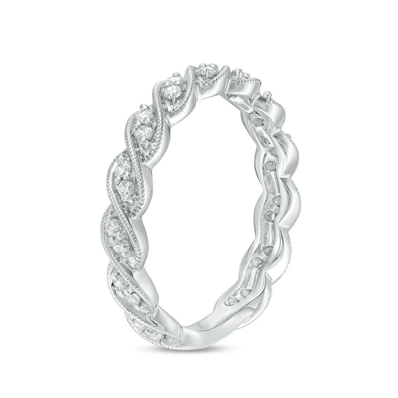 Main Image 2 of 1/4 CT. T.W. Diamond Twist Vintage-Style Stackable Band in 14K White Gold
