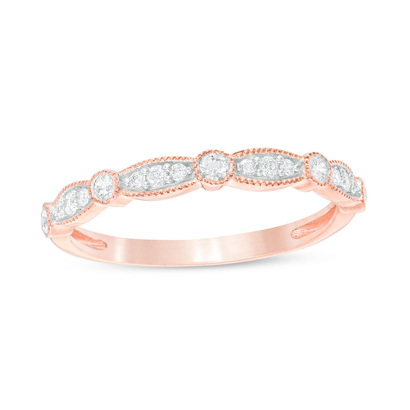 Main Image 1 of 1/5 CT. T.W. Diamond Alternating Vintage-Style Anniversary Band in 14K Rose Gold