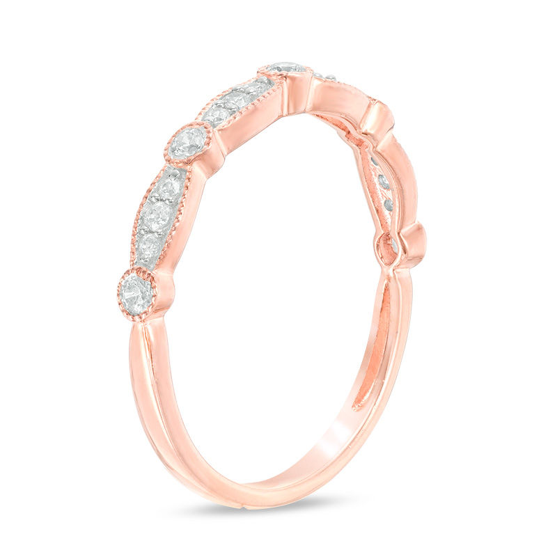 Main Image 2 of 1/5 CT. T.W. Diamond Alternating Vintage-Style Anniversary Band in 14K Rose Gold