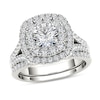 Thumbnail Image 0 of 2 CT. T.W. Diamond Double Cushion Frame Split Shank Bridal Set in 14K White Gold