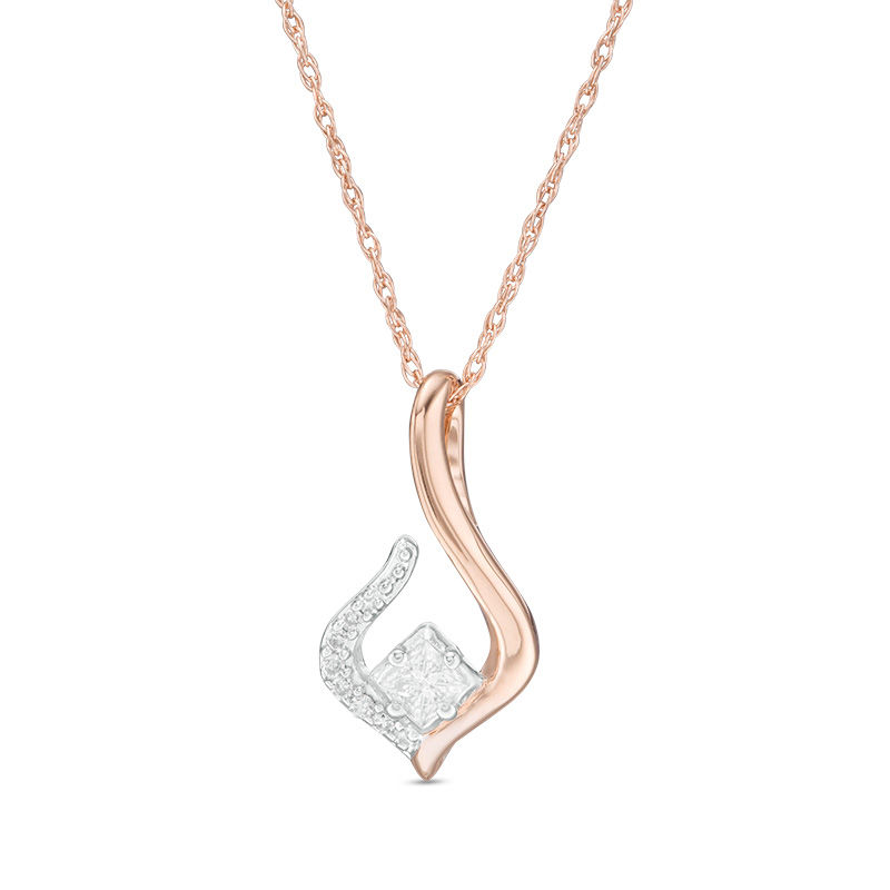 1/8 CT. T.W. Princess-Cut Diamond Flame Pendant in 10K Rose Gold