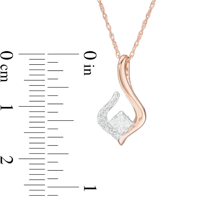 1/8 CT. T.W. Princess-Cut Diamond Flame Pendant in 10K Rose Gold