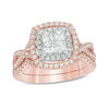 Thumbnail Image 1 of 1 CT. T.W. Quad Princess-Cut Diamond Double Frame Twist Bridal Set in 14K Two-Tone Gold