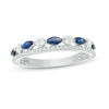Thumbnail Image 0 of Marquise Blue Sapphire and 1/3 CT. T.W. Diamond Double Row Band in 14K White Gold