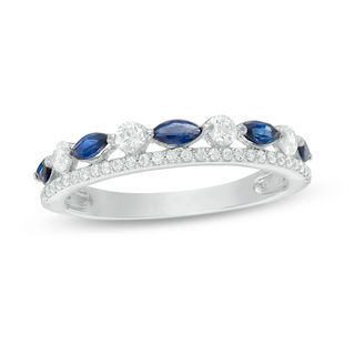 Dazzlingrock Round Blue Sapphire & Diamond Marquise Ring In 925 Sterling Silver – Size 7
