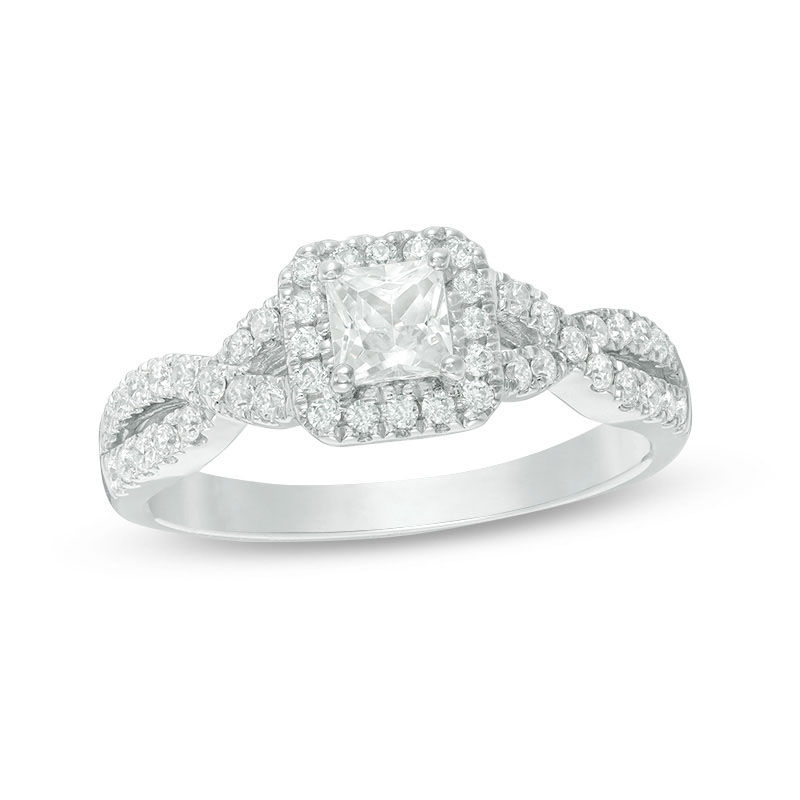 Celebration Ideal 3/4 CT. T.W. Princess-Cut Diamond Frame Twist Engagement Ring in 14K White Gold (I/I1)