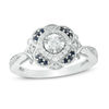 Thumbnail Image 0 of 1/3 CT. T.W. Diamond and Blue Sapphire Flower Frame Vintage-Style Engagement Ring in 10K White Gold