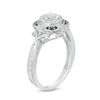 Thumbnail Image 1 of 1/3 CT. T.W. Diamond and Blue Sapphire Flower Frame Vintage-Style Engagement Ring in 10K White Gold