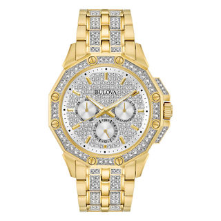 Men s Bulova Phantom Crystal Accent Gold Tone Watch with Gold Tone Dial Model 98A229 Zales Outlet