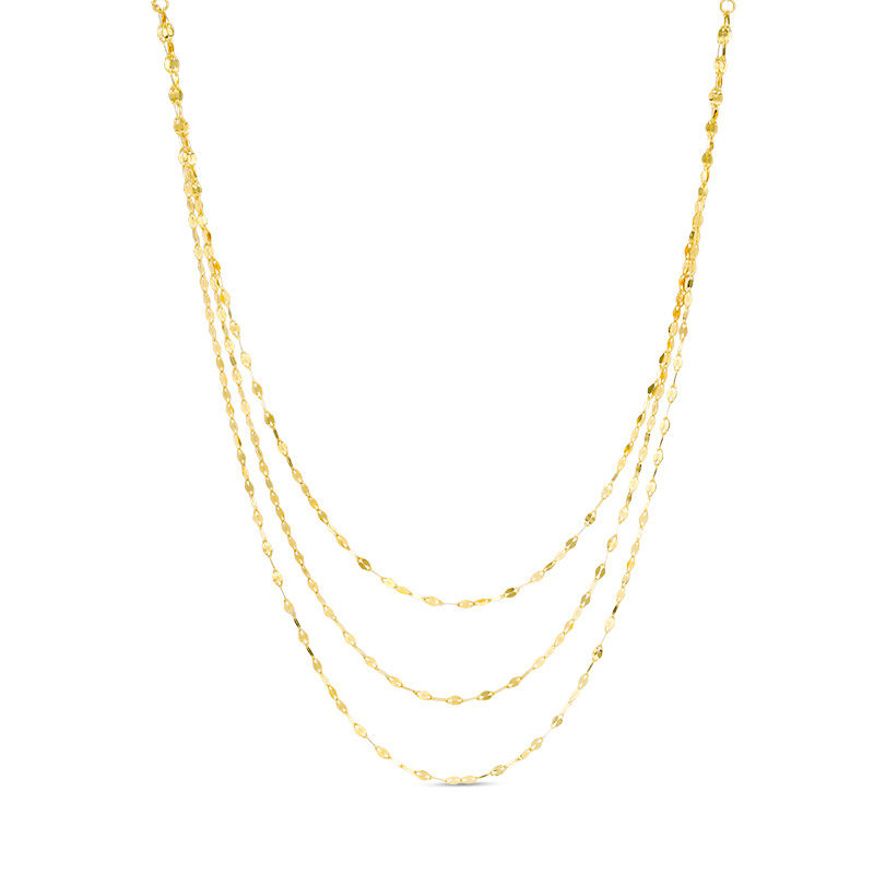 Hammered Triple Strand Necklace in 10K Gold - 17"