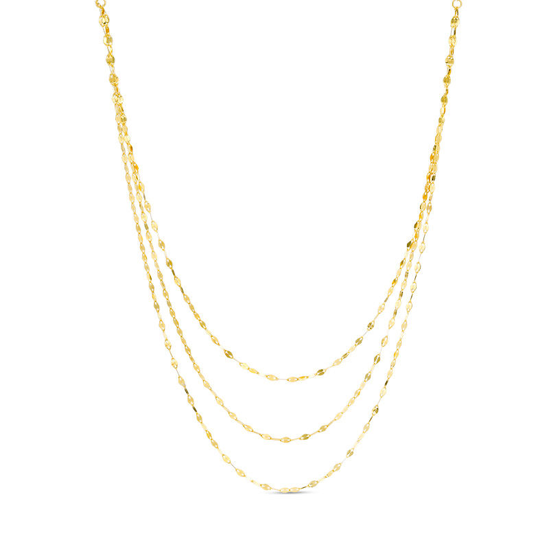 Main Image 1 of Hammered Triple Strand Necklace in 10K Gold - 17"