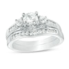 Thumbnail Image 0 of 5.4mm Lab-Created White Sapphire Three Stone Bridal Set in 10K White Gold