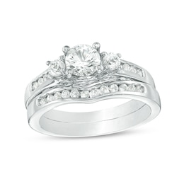 5.4mm Lab-Created White Sapphire Three Stone Bridal Set in 10K White Gold