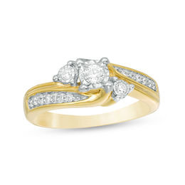 1/4 CT. T.W. Diamond Past Present Future® Bypass Engagement Ring in 10K Gold