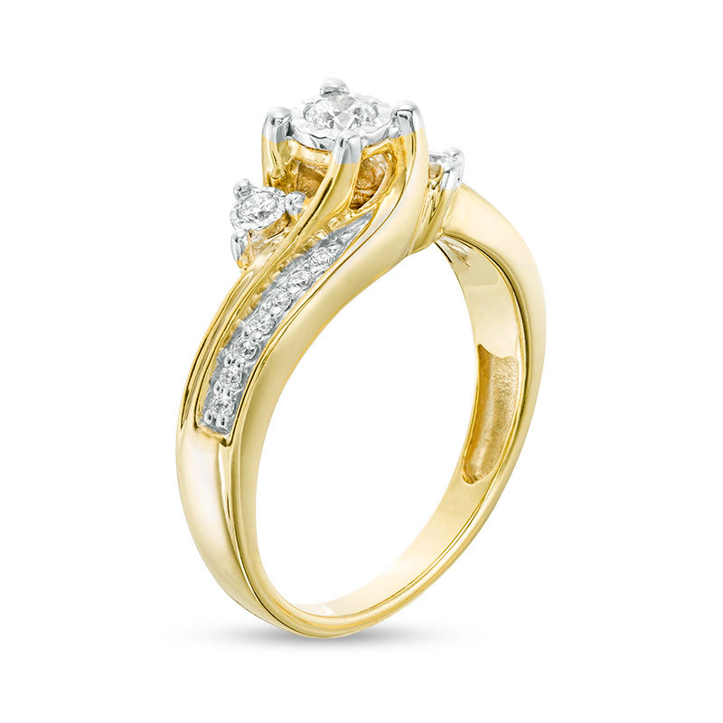 Main Image 2 of 1/4 CT. T.W. Diamond Past Present Future® Bypass Engagement Ring in 10K Gold