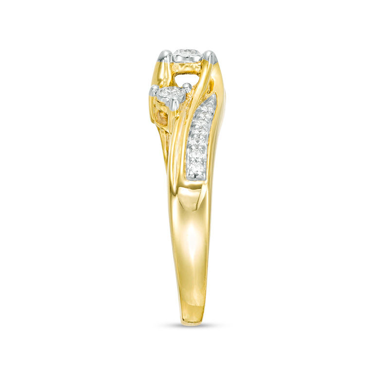 Main Image 4 of 1/4 CT. T.W. Diamond Past Present Future® Bypass Engagement Ring in 10K Gold