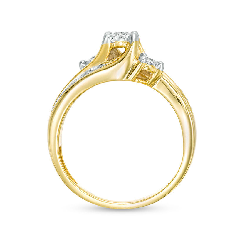 Main Image 5 of 1/4 CT. T.W. Diamond Past Present Future® Bypass Engagement Ring in 10K Gold