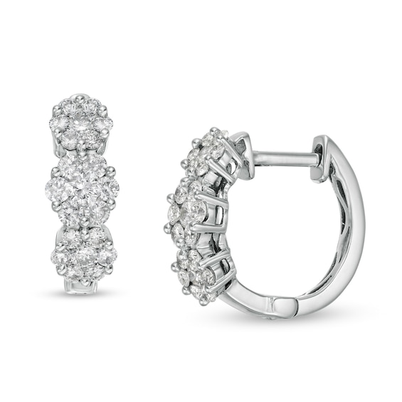 1 CT. T.W. Composite Diamond Three Stone Hoop Earrings in 14K White Gold 1 CT. T.W. Composite Diamond Three Stone Hoop Earrings in 14K White Gold