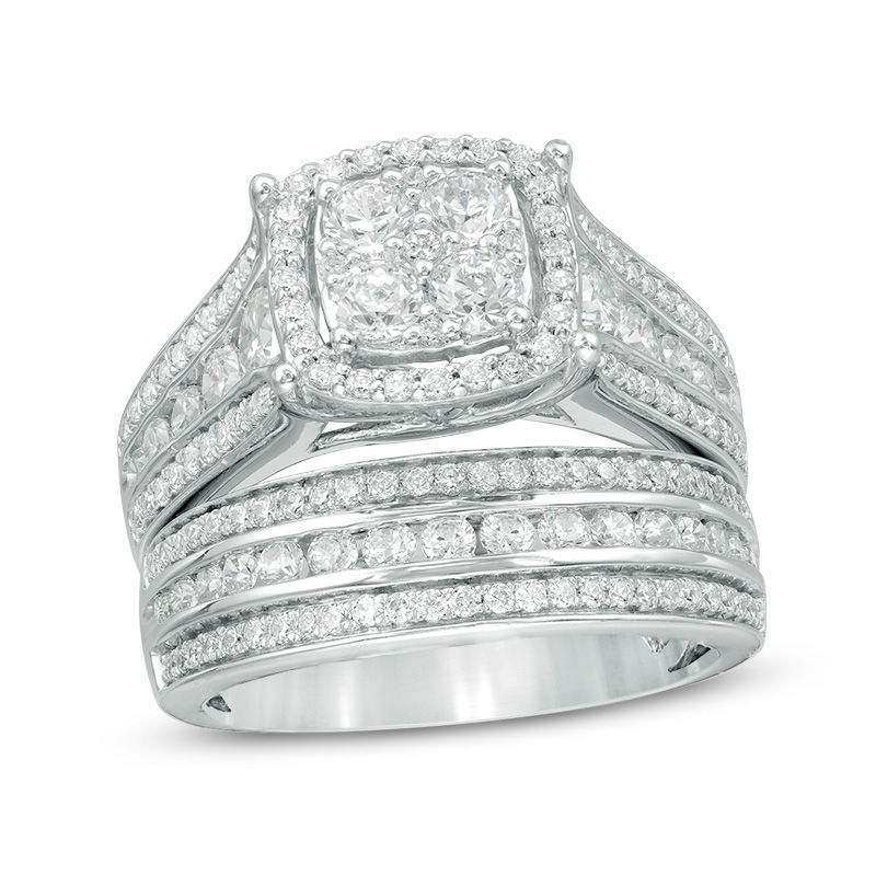 Main Image 1 of 2 CT. T.W. Diamond Frame Multi-Row Bridal Set in 10K White Gold