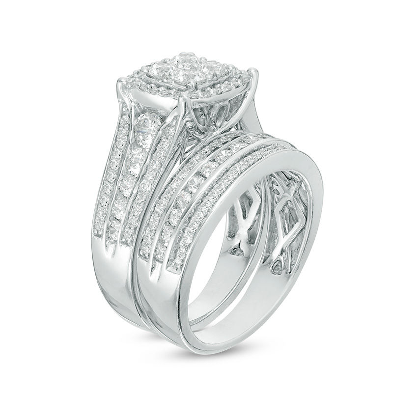 2 CT. T.W. Diamond Frame Multi-Row Bridal Set in 10K White Gold